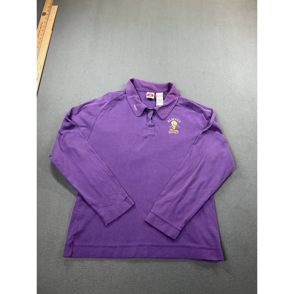 Looney‎ Tunes Tweety Polo Shirt Womens XL Purple Long Sleeve Graphic Top